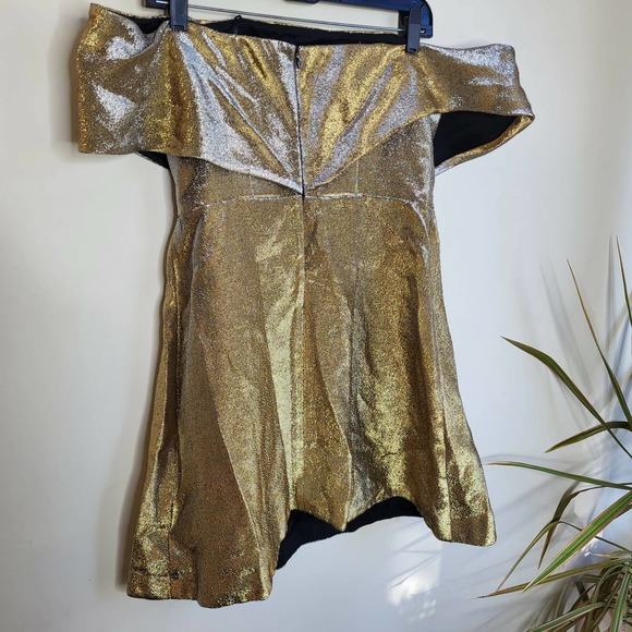 Sandro Metallic Off-the-Shoulder A-line Mini Dress - Gold - Picture 7 of 13